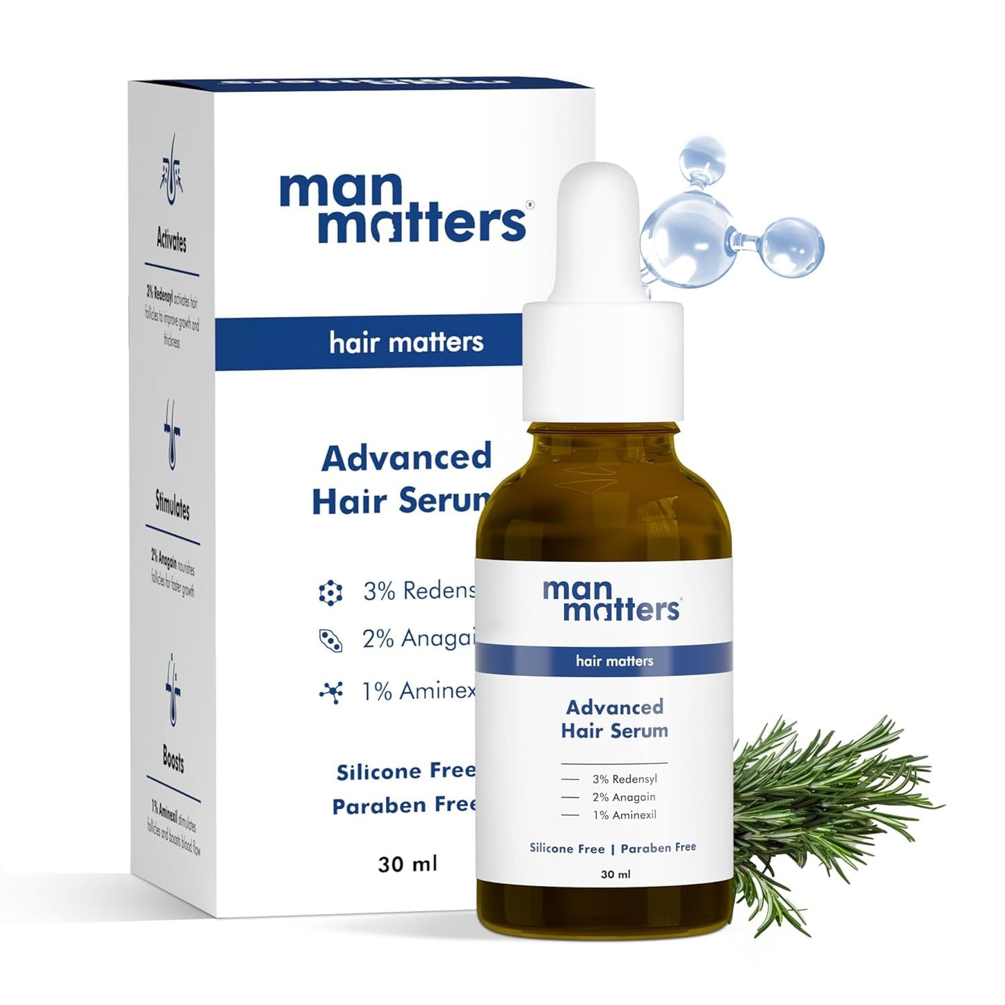 Man Matters Advanced Hair Growth Serum 30ml | With 23% actives (3% Redensyl, 2% Anagain & 1% Aminexil, Rosemary Leaf Extract) | Reactivates Hair Cells, Improves Hair Density & Promotes Hair Growth