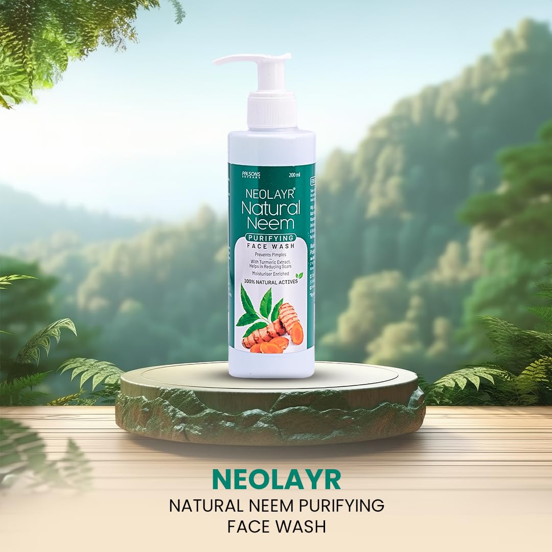 NEOLAYR Natural Neem Purifying Face Wash | With Neem & Turmeric Extracts | Prevents Pimples | Helps in Reducing Scars | Ideal for Acne Prone & Sensitive Skin - Added Moisturiser,200 ml