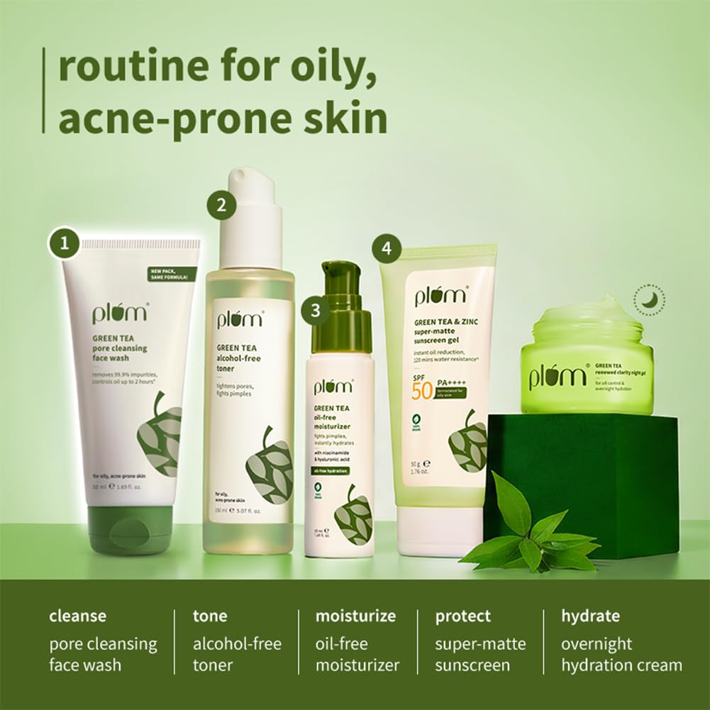 Plum Green Tea Pore Cleansing Face Wash for Oily, Acne Prone, Dry & Combination Skin | with Glycolic Acid | Fight Pimples & Control Excess Oil | Gentle Exfoliating & Non-Drying | Women & Men | 50ml