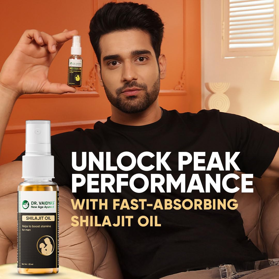 Dr. Vaidya’s Shilajit Oil for Men – Ayurvedic Massage Oil for Strength, Stamina & Recovery | 100% Natural Shilajit Oil with Ashwagandha & Gokshura – Shilajit for Men, 30ml