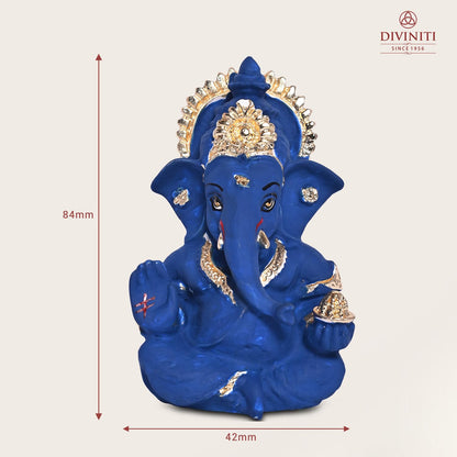 Gold Plated Ganesh Idol for Office Desk Puja Room Figurine Small Ganesha Murti Ganpati Idol for Home Decor Puja Lord Ganesh Statue Gift 3.5 Inches (8.89 x 5.08 cm) (Blue), Resin, Religious
