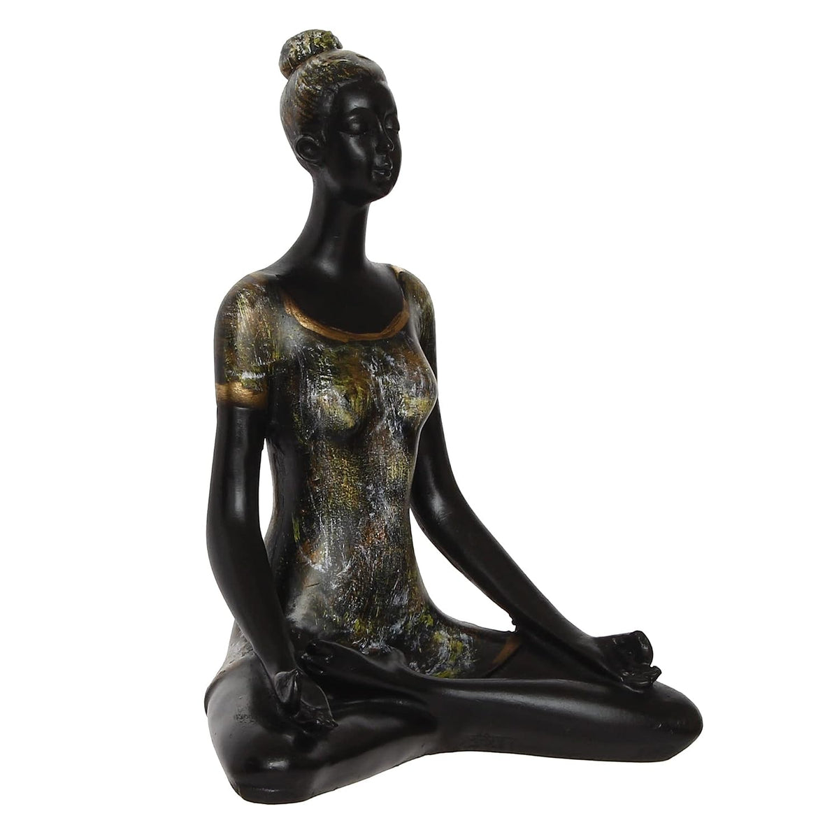 Grey Black Resin Woman in Sukhasana Easy Pose | Yoga Woman Statue Showpiece for Home Decor Living Room Bedroom Office Yoga Studio | Womens Day Gift for Ladies | Birthday Gift for Women