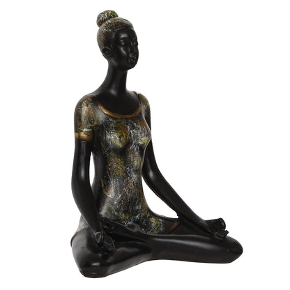 Grey Black Resin Woman in Sukhasana Easy Pose | Yoga Woman Statue Showpiece for Home Decor Living Room Bedroom Office Yoga Studio | Womens Day Gift for Ladies | Birthday Gift for Women