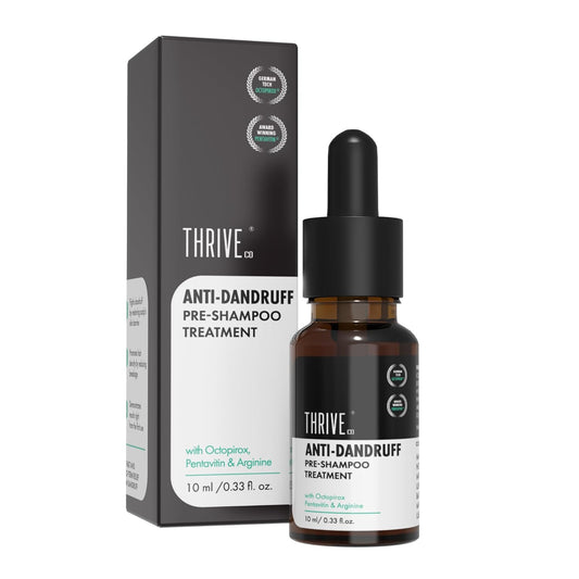 Thrive Anti-Dandruff Pre-Shampoo Treatment bottle and packaging on a white background