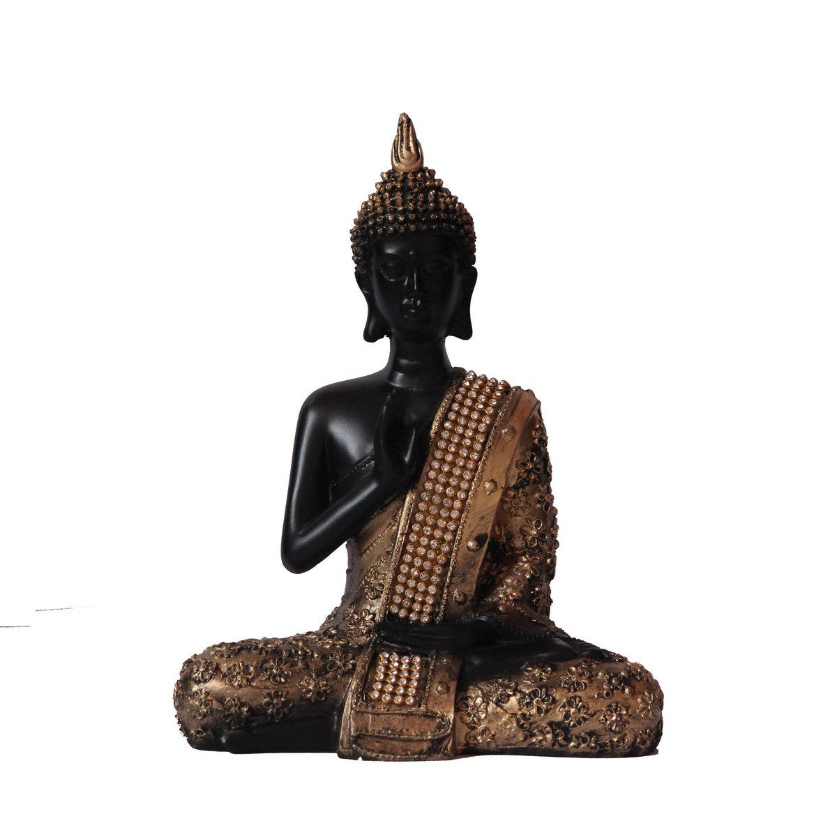 Handcrafted Meditating Lord Buddha Polyresin Idol (15 cm x 7.5 cm x 20 cm, Golden) (MSGB532)