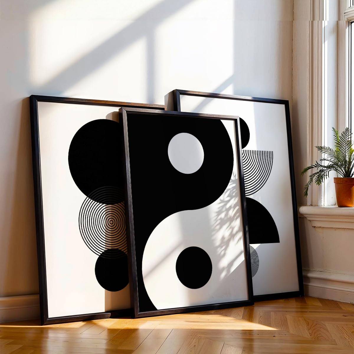 Minimalist Moon wall decor framed paintings for living room, Set of 3 Wall art frames for home decoration (Geometric pattern) (Theme-Minimalist) (Art-5, 10x13inch)