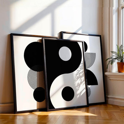 Minimalist Moon wall decor framed paintings for living room, Set of 3 Wall art frames for home decoration (Geometric pattern) (Theme-Minimalist) (Art-5, 10x13inch)