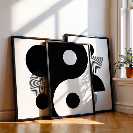 Minimalist Moon wall decor framed paintings for living room, Set of 3 Wall art frames for home decoration (Geometric pattern) (Theme-Minimalist) (Art-5, 10x13inch)
