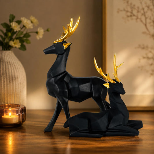 Resin Cute Deer Showpiece - Artifacts for Home Decor Living Room, Decorative Items for Tv Unit, Center Table (Black-7'')