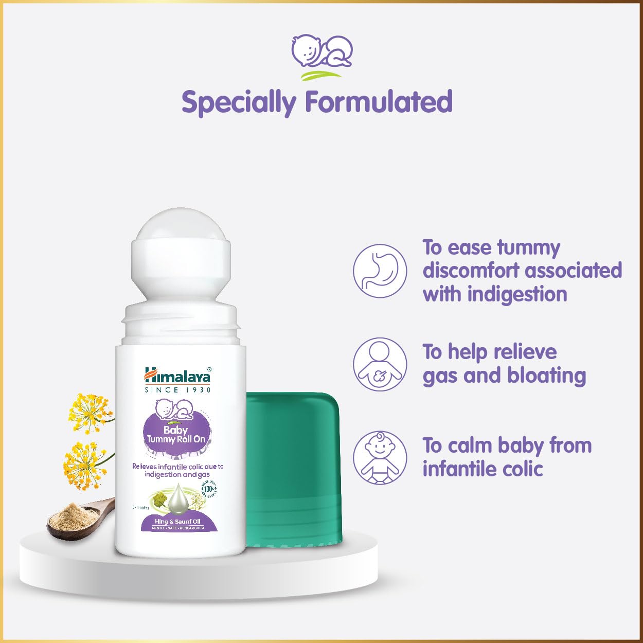 Himalaya Baby Tummy Roll On (40ml) with 5 Natural Oils including Hing, Saunf, Cardamom | Eases Tummy Discomfort & Indigestion | Pediatrician Tested | Clinically Tested