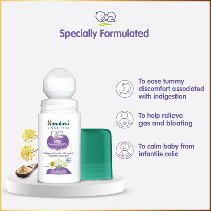 Himalaya Baby Tummy Roll On (40ml) with 5 Natural Oils including Hing, Saunf, Cardamom | Eases Tummy Discomfort & Indigestion | Pediatrician Tested | Clinically Tested