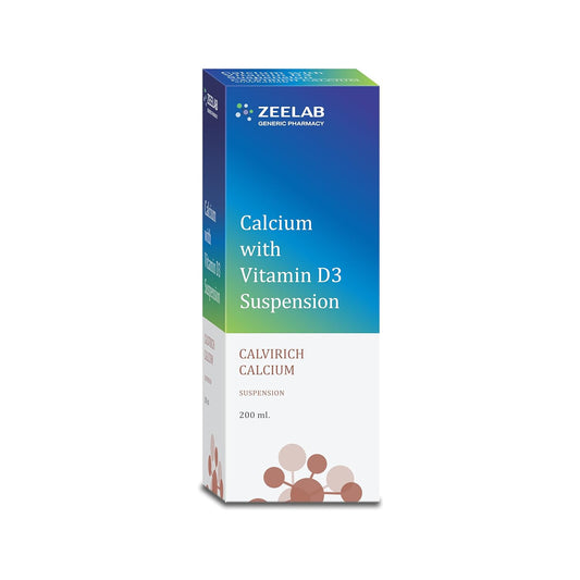 Box of Calcium with Vitamin D3 Suspension by Zeelab on a white background