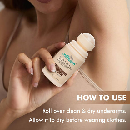 Person holding a bottle of Caffeine Underarm Deodorant with usage instructions.