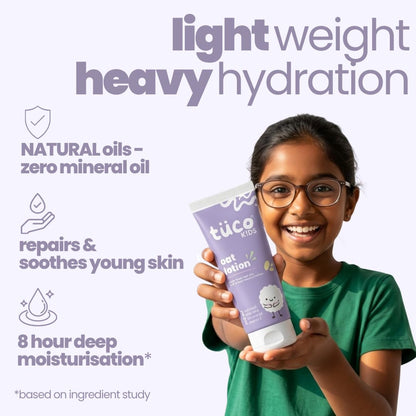 TuCo Kids Oat Body Lotion 200ml | Oatmeal, Aloe Vera, Almond Oil & Vitamin E | Moisturizing Lotion for Kids 3-12 Years | For Dry & Sensitive Skin | Paraben, SLS, Sulphate & Phthalate Free