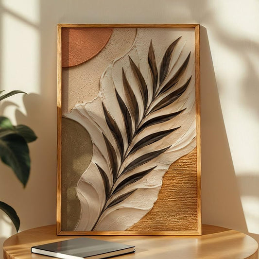 Floral Botanical Wall Painting with Frame | Premium Textured Flower & Leaf Artwork, Pastel Nature Wall Decor Framed for Living Room Bedroom Office and Home Decoration (Art-2,13x19inch)