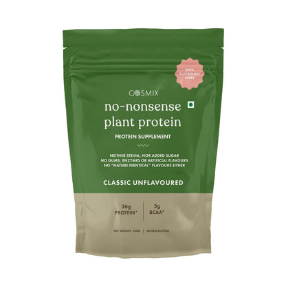 Cosmix No-Nonsense Plant Protein | 26 Protein/Serve, 500g Pouch | Classic Unflavoured | Plant Based Protein, Pea & Rice Isolate | Clean, Easy to Digest | All Essential Amino Acids