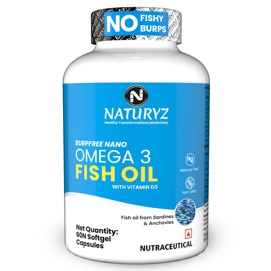 Naturyz Omega 3 Fish Oil supplement bottle on a white background