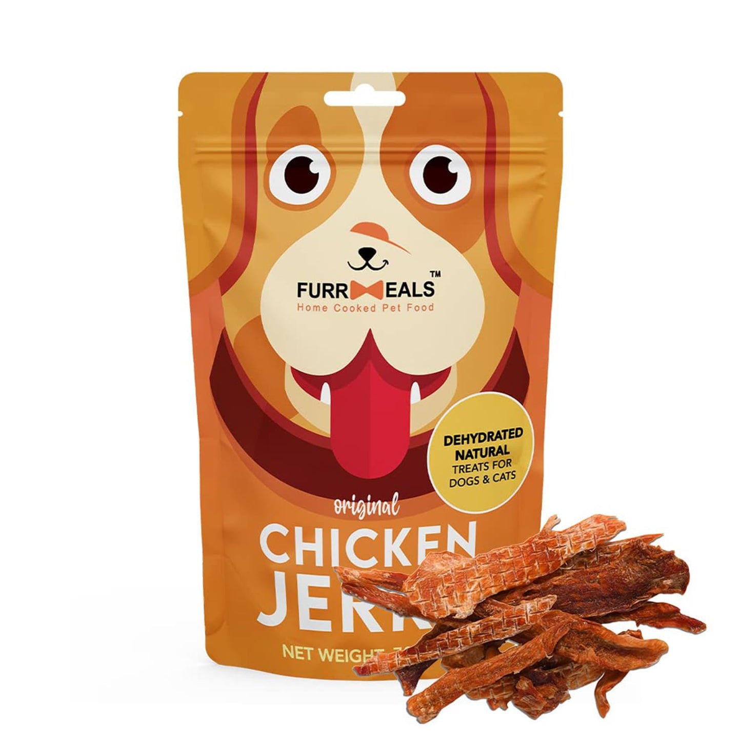 FurrMeals Original Chicken Jerky | High Protein Low Fat | Natural Treat for Dogs & Cats | Zero Preservative Human Grade Dog Treat | Pack of 1 x 70gm, All Life Stages, Stick