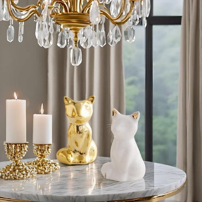 Street27® Home Decor Elephant Statues,1 Pair, Small Decorative Accents for Shelves, Livingroom and Bedroom, Gold and White (2pcs Cute Fox)