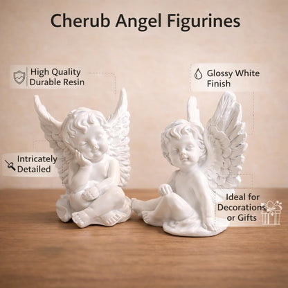 White Angel Cherub Figurine Set – Elegant Home Decor Showpiece for Living Room, Bedroom & Office | Premium Decorative Statue for Anniversary, Housewarming, Birthday & Wedding
