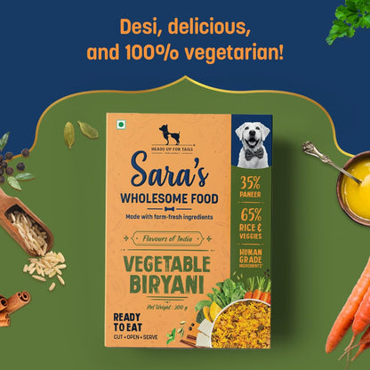 Sara's Wholesome by HUFT Vegetable Biryani Wet Dog Food – 300 gm | Human-Grade Ingredients | High-Protein Veg Meal | Natural & Preservative-Free | Suitable for Puppies & Adult Dogs