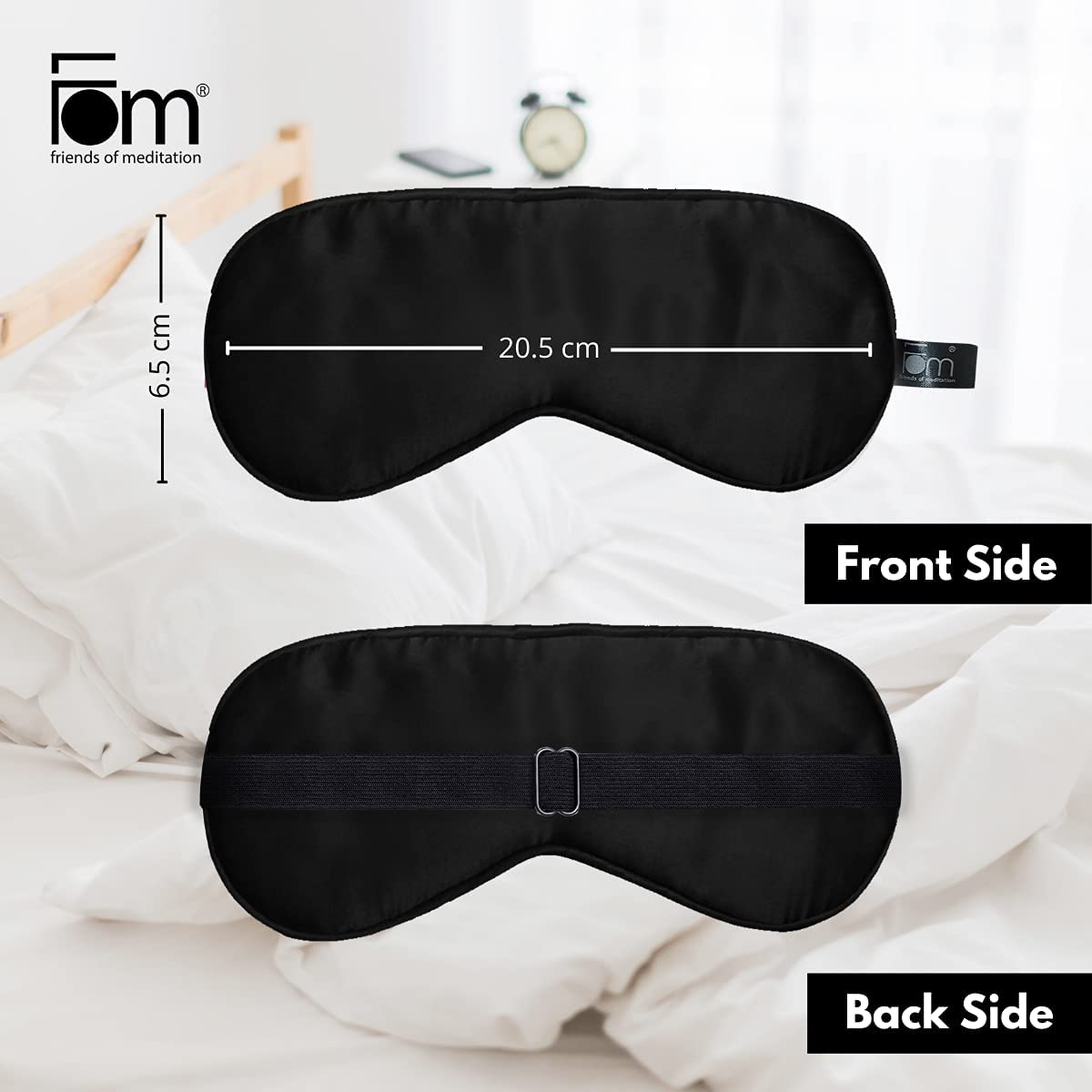 FOM (Friends of Meditation) Friends of Meditation 100% Mulberry Silk Eye Mask, Super Smooth Sleep Mask And Blind Fold (Black + Earplug Combo)