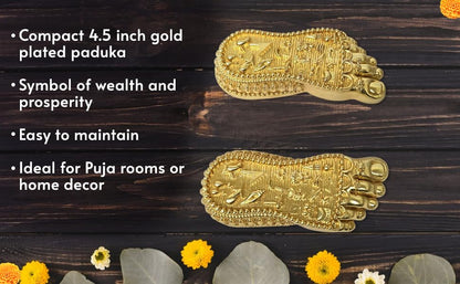 Gold Art India Shri Laxmi Charan Paduka Gold Plated Matte | Bhagyam Lakshmi Charan Idol | Maa Lakshmi Blessings Feet for Office Home Temple Decor | Ideal for Laxmi Puja Housewarming Gifts (4.5" Inch)