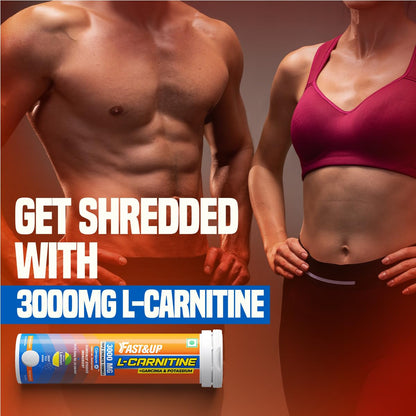 Fast&Up L Carnitine Tartrate 3000mg Effervescent Tablets | Triple Action L-Carnitine Supplement with Garcinia Cambogia & Potassium | Fat Burner for Weight Loss, Energy & Lean Body | Lemon Flavour, 10 Tabs (Pack of 2)