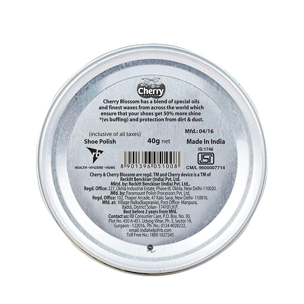 Cherry Blossom Wax Shoe Polish, Black - 40gm | Protects Against Dirt & Dust