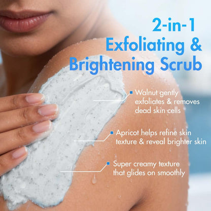 mCaffeine 2-in-1 By The Blues Exfoliating & Brightening Body Scrub | 6% Multi-Action Actives with Niacinamide, Walnut & Apricot | Glycerin for Hydration | Aqua-Fresh Fragrance - 175g