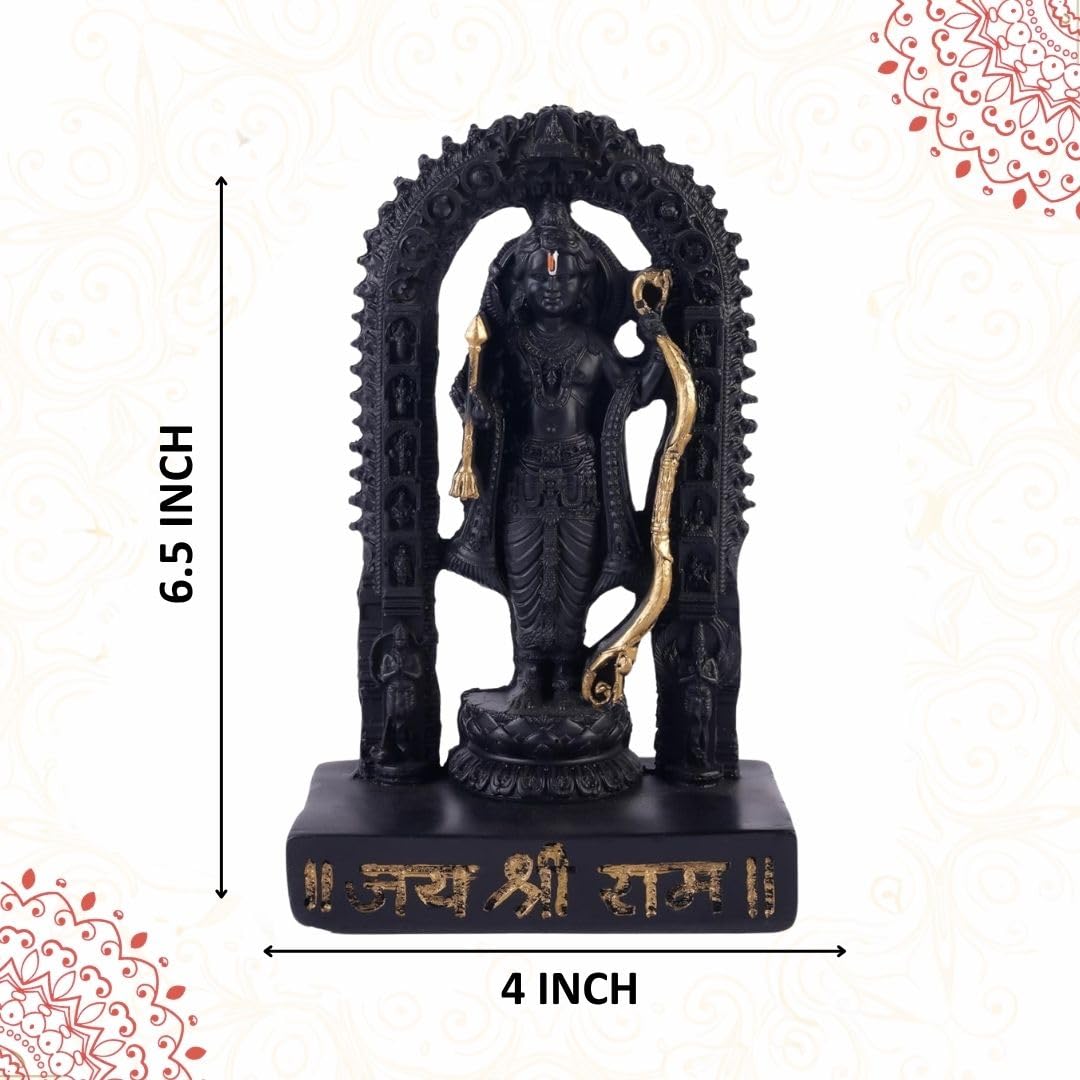 6.5 Inch Lord Ram Idol with Decorative Arch | Black Finish Ram Murti for Home Temple, Mandir, Pooja Room & Office Desk | Spiritual Showpiece for Worship, Festive Décor & Gifting