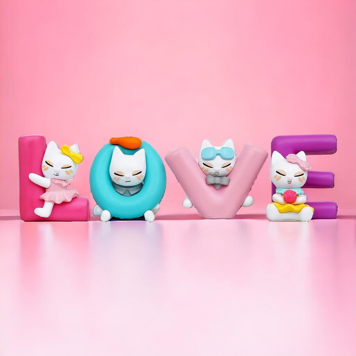 ascension Multicolor Love Alphabet Cat Dolls Love Animated Characters Showpiece Love Alphabet for Expressing Best Choice for Girlfriend, Boyfriend, Husband, Wife Love Miniature Adventure Showpiece