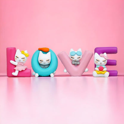 ascension Multicolor Love Alphabet Cat Dolls Love Animated Characters Showpiece Love Alphabet for Expressing Best Choice for Girlfriend, Boyfriend, Husband, Wife Love Miniature Adventure Showpiece