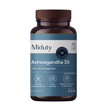 Zephivo Miduty Palak Notes Ashwagandha 3X (500 mg) Supplement - KSM 66 Ashwagandha - Triple Strength Formula - For Mood Stability - Focus, Strength and Stress - 60 Veg Capsules
