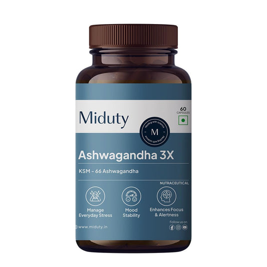 Zephivo Miduty Palak Notes Ashwagandha 3X (500 mg) Supplement - KSM 66 Ashwagandha - Triple Strength Formula - For Mood Stability - Focus, Strength and Stress - 60 Veg Capsules