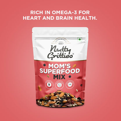 Nutty Gritties Mixed Nuts Dry Fruits - Mom's Superfood Mix - Roasted Almond, Pumpkin, Sunflower, Watermelon, Flax, Raisins, Black Currant, Cranberries, Blueberries, 200g