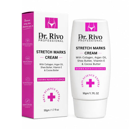 Dr. Rivo Professional Stretch Marks Cream for Women & Men | Pregnancy & Post Pregnancy Stretch Mark Care | Collagen, Shea Butter, Cocoa Butter & Vitamin E | Moisturizing Skin Repair Cream for Belly, Thighs & Hips | 50g