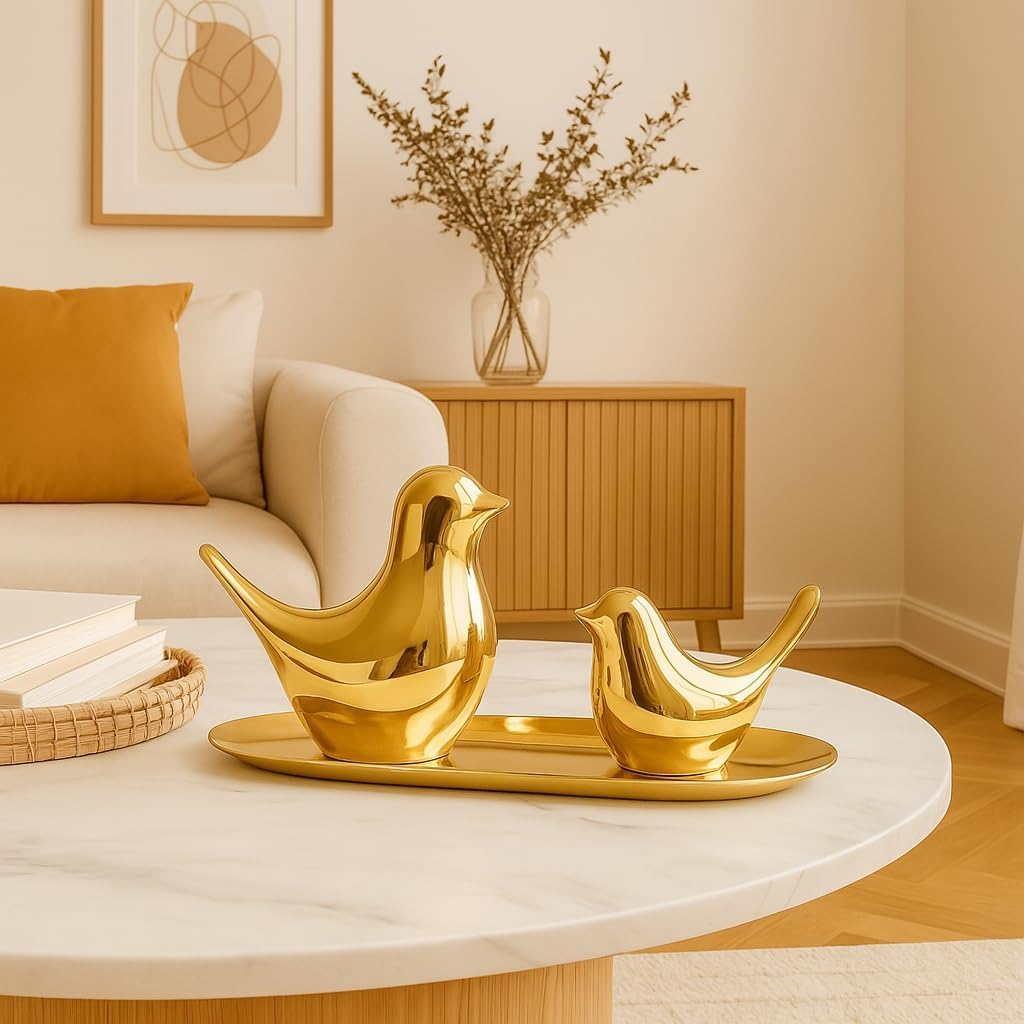 Cute Decorative Bird Showpiece for Home Decor, Gold Bird Figurine Tabletop Statue for Living Room, TV Unit, Office Desk, Bedroom, Shelf Display, Table Centerpiece & Housewarming Gift