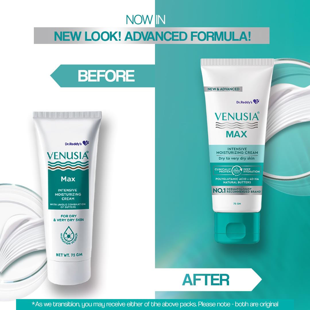 VENUSIA Dr. Reddy's Max Cream | Dermatologist Rec. for Dry to Very Dry Skin | Clinically Proven 24 hrs Moisturization | Paraben Free | Face & Body | Cocoa, Mango & Aloe Butter | 75g
