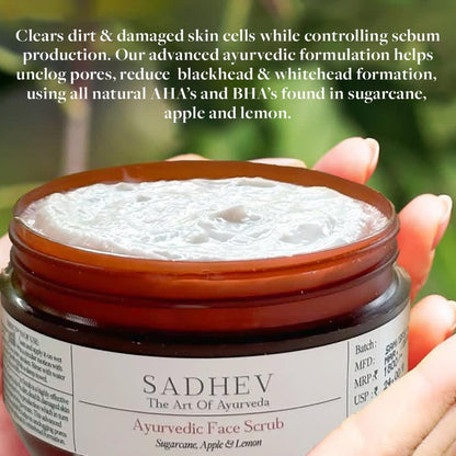 Sadhev Ayurvedic Face Scrub with Sugarcane, Apple, and Lemon (15g) For Removeing Dead Skin, Reduces Blackhead and Whitehead Formation - Pack of 1