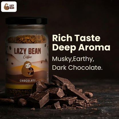Lazy Bean Intense Chocolate Flavoured - Premium Instant Coffee Powder 50 g | Strong Black Coffee, Rich Aroma, Quick-Dissolving Granules | Ready in Seconds for Hot or Iced Brews at Home, Office, Travel