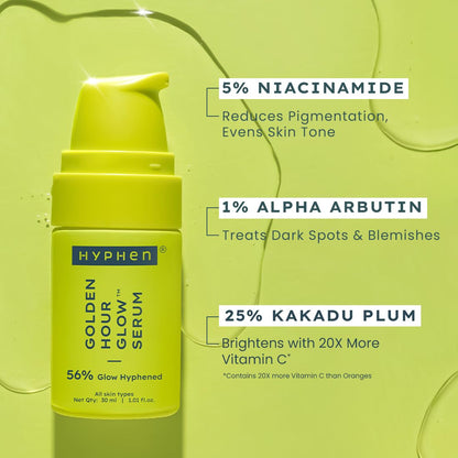 Yellow serum bottle with text on a green background