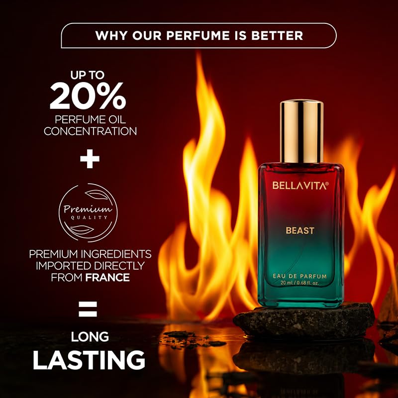 BELLAVITA Beast | Long Lasting EDP | 20ml | Perfume for Man | Raspberry, Patchouli and Rose | Premium Unisex Fragrance for Men and Women