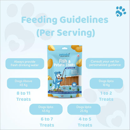 PETOSKA Potato Fish Sticks- 100gms | Crunchy Dog Treats | Dog Treats with Fish & Potato | Highly Nutritious | Easy to Digest | Dental Hygiene | Suitable for All Dog Breeds | Pack of 1