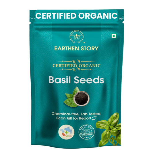 Earthen Story Organic Sabja Seeds 250g | Raw Basil Seeds | Rich in Omega-3, Fiber & Plant Protein | Gluten-Free Superfood for Digestion & Hydration