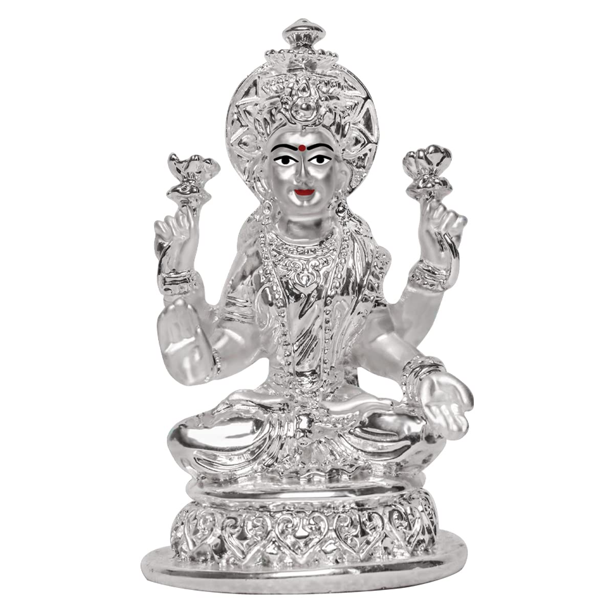 Lakshmi Idol for Home Decor 999 Silver Plated Sculpture of Maa Lakshmi Figurine Idol for Home, Office, Temple and Table Decoration Religious Idol for Pooja, Gift (5.7 CM X 6 CM)