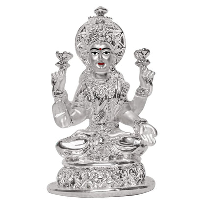 Lakshmi Idol for Home Decor 999 Silver Plated Sculpture of Maa Lakshmi Figurine Idol for Home, Office, Temple and Table Decoration Religious Idol for Pooja, Gift (5.7 CM X 6 CM)