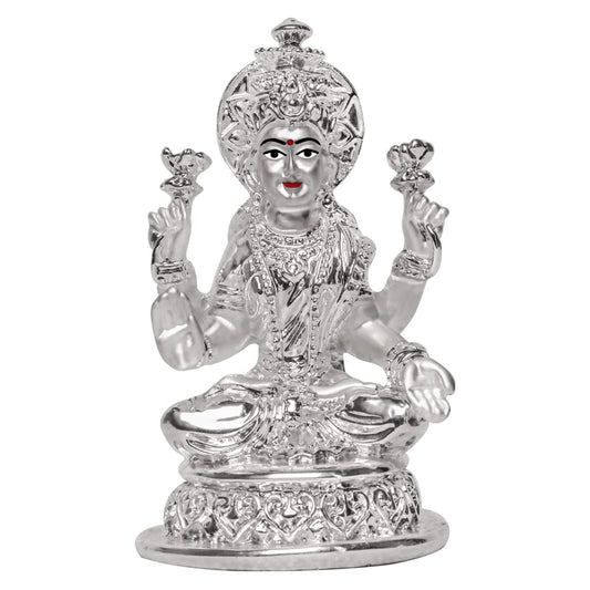Lakshmi Idol for Home Decor 999 Silver Plated Sculpture of Maa Lakshmi Figurine Idol for Home, Office, Temple and Table Decoration Religious Idol for Pooja, Gift (5.7 CM X 6 CM)