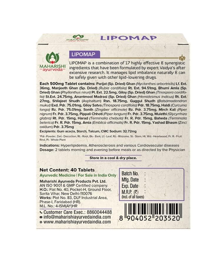 Zephivo Maharishi Ayurveda Lipomap | Ayurvedic Medicine for Cholesterol Management| Highly Effective Herbs | Assists in managing daily stress | 40 Tablets
