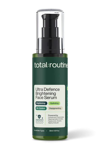 Total Routine Ultra Defence Brightening Face Serum bottle on a white background